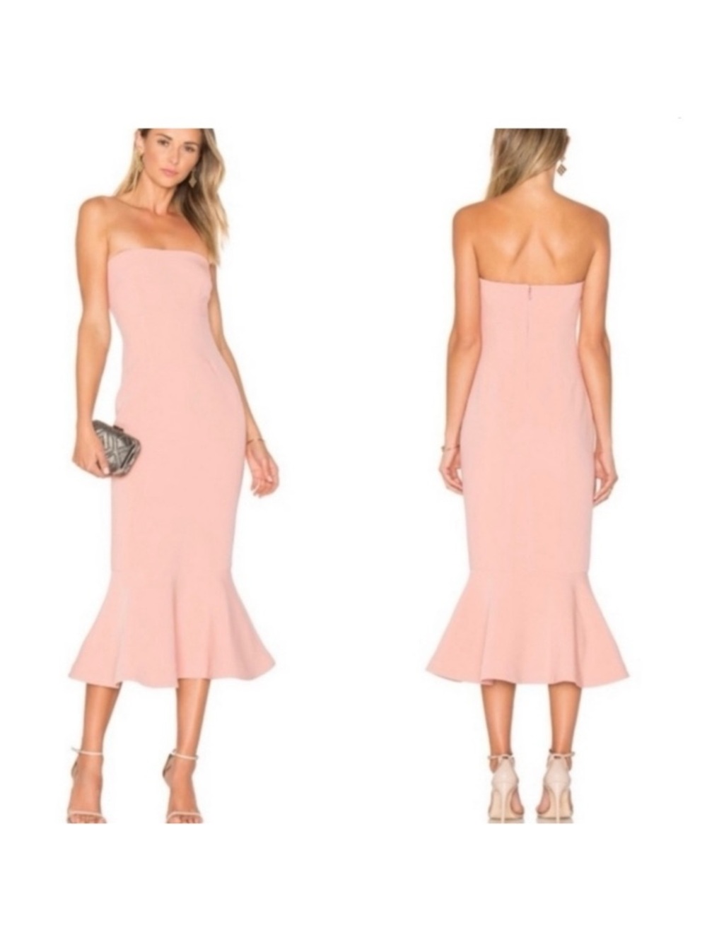 Cinq A Sept Luna Sz 0 Strapless Pink Midi Wedding Semi Formal Party Dress - Picture 2 of 9